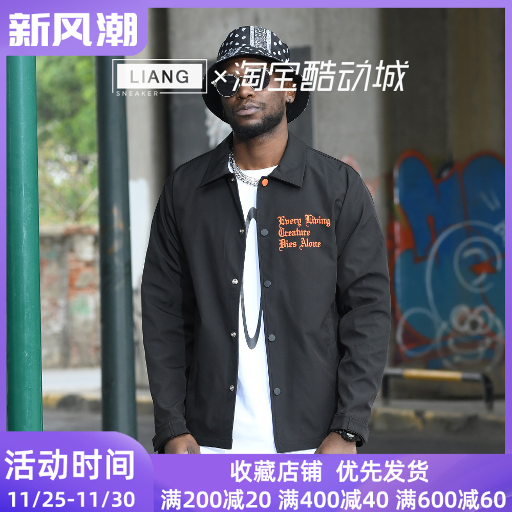 VLONE 经典大V字logo印花教练宽松飞行员夹克 男女同款 黑橙