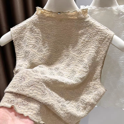 蕾丝花边领假领内搭半高领无袖