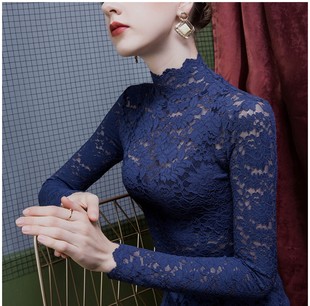 百搭长袖 蕾丝打底衫 时尚 洋气小衫 网纱上衣 女加绒秋冬内搭2020新款