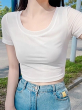 透视半截网纱打底衫女短袖t恤内搭性感紧身薄纱半身短款蕾丝上衣