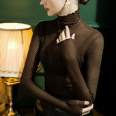 新款 上衣小衫 立领蕾丝打底衫 镂空秋冬内搭长袖 洋气 女修身 2022秋季