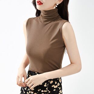 高领无袖打底衫女莫代尔背心内搭西装小衫坎袖上衣夏季2023年新款