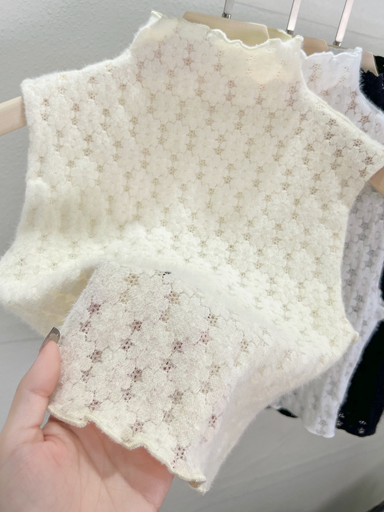 木耳边修身纯色蕾丝假领