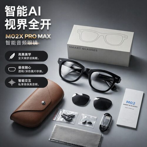 翻译眼镜M02x pro max智能眼镜防抖1300w像素拍照录AI智能实时