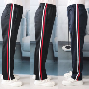 冬季加绒藏蓝色白红条校服裤子