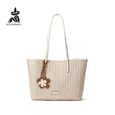 稻草人女包2025上新小花编织专柜同款正品单肩斜挎手提托特水桶包