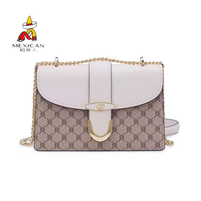 稻草人女包韩版牛皮拼接斜挎