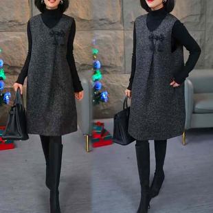背心裙连衣裙毛呢打底裙女 马甲裙A字裙洋气无袖 秋冬新款 复古砍袖