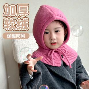 儿童帽子秋冬季女童保暖毛线帽围巾宝宝围脖一体男童护耳克拉法帽
