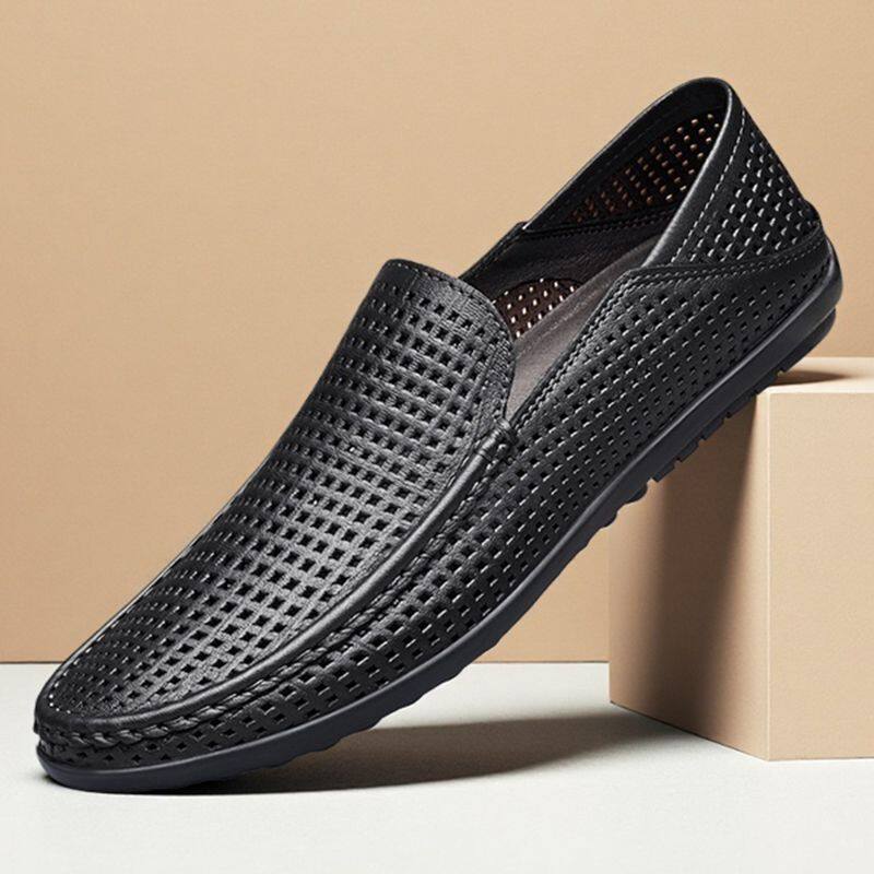 洞洞鞋男真皮2026夏季新款潮流镂空休闲皮鞋英伦透气一脚蹬豆豆鞋
