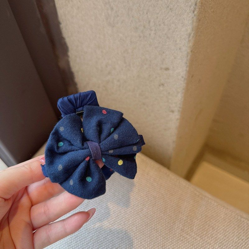 韩版小清新糖果波点蝴蝶结中号抓夹复古牛仔布艺半扎发夹辣妹发卡