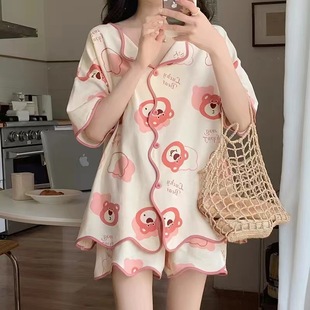 家居服2025年新款 睡衣女夏天甜美可爱学生开衫 奶乎乎女士两件