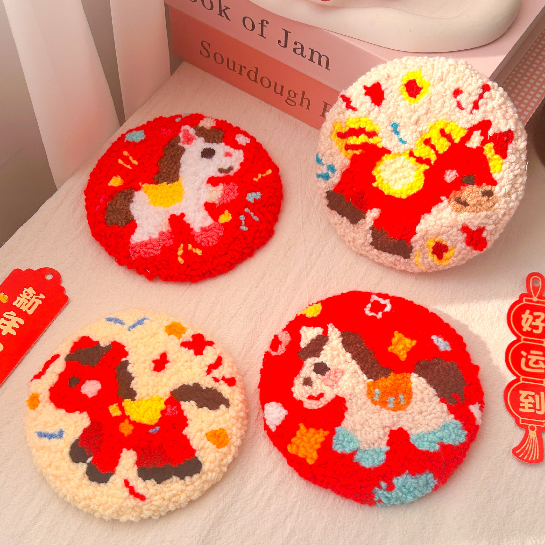 戳戳绣新年杯垫diy材料包2026卡通可爱马年喜庆餐垫隔热垫,居家布艺,戳戳绣,淘宝优惠券,粉丝福利购,淘宝优惠卷