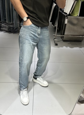 九奈川夏季潮牌男士浅色牛仔裤水洗弹力简约小脚长裤时尚百搭休闲