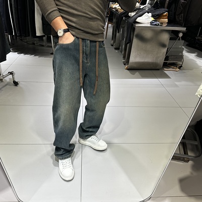 美式潮牌冬装男士加绒牛仔裤宽松保暖水洗复古经典直筒长裤青年