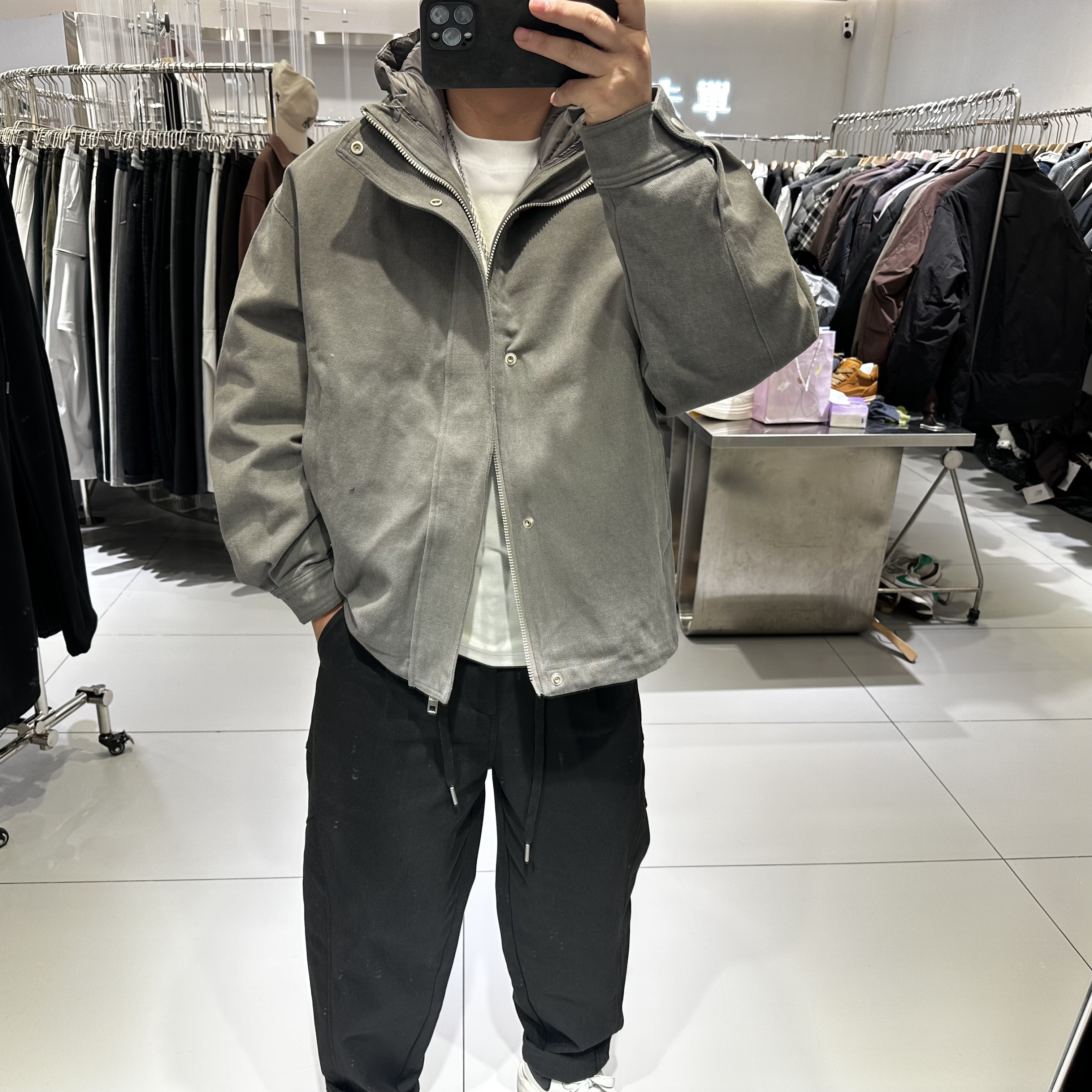 美式潮牌冬装男士连帽羽绒服宽松保暖可拆卸两件套200g白鸭绒外套