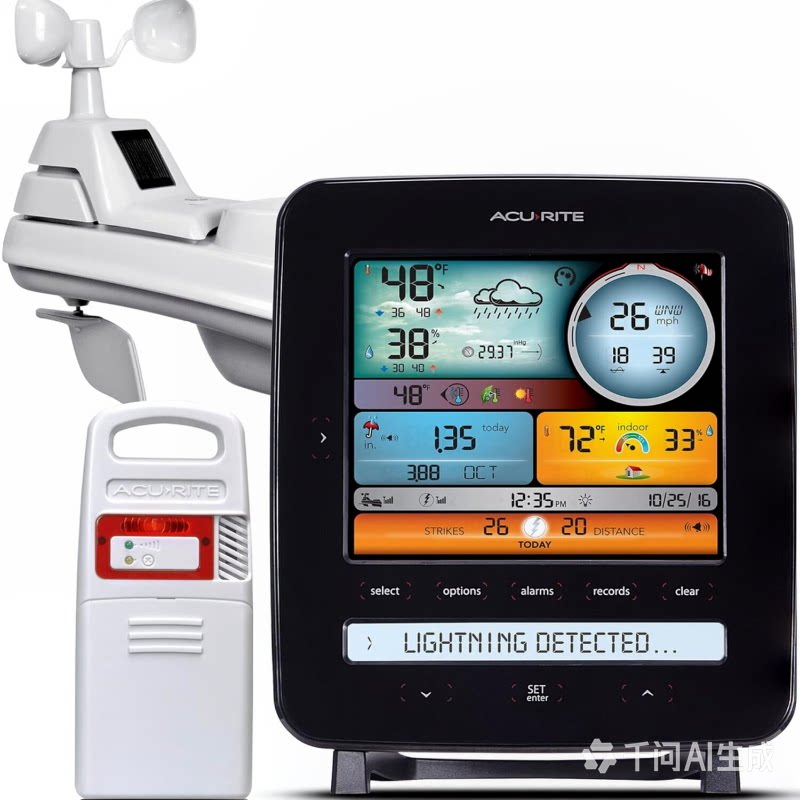 AcuRite Iris无线家庭气象站室内外温湿度风速风向雨量计闪电探测