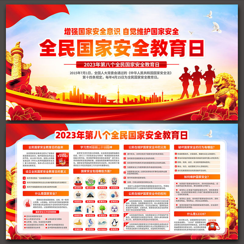 2023年415全民国家安全教育日宣传栏展板海报图片psd素材-t345