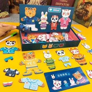 木制小熊换衣服拼图儿童益智开发宝宝早教磁性贴拼拼乐玩具2 34岁