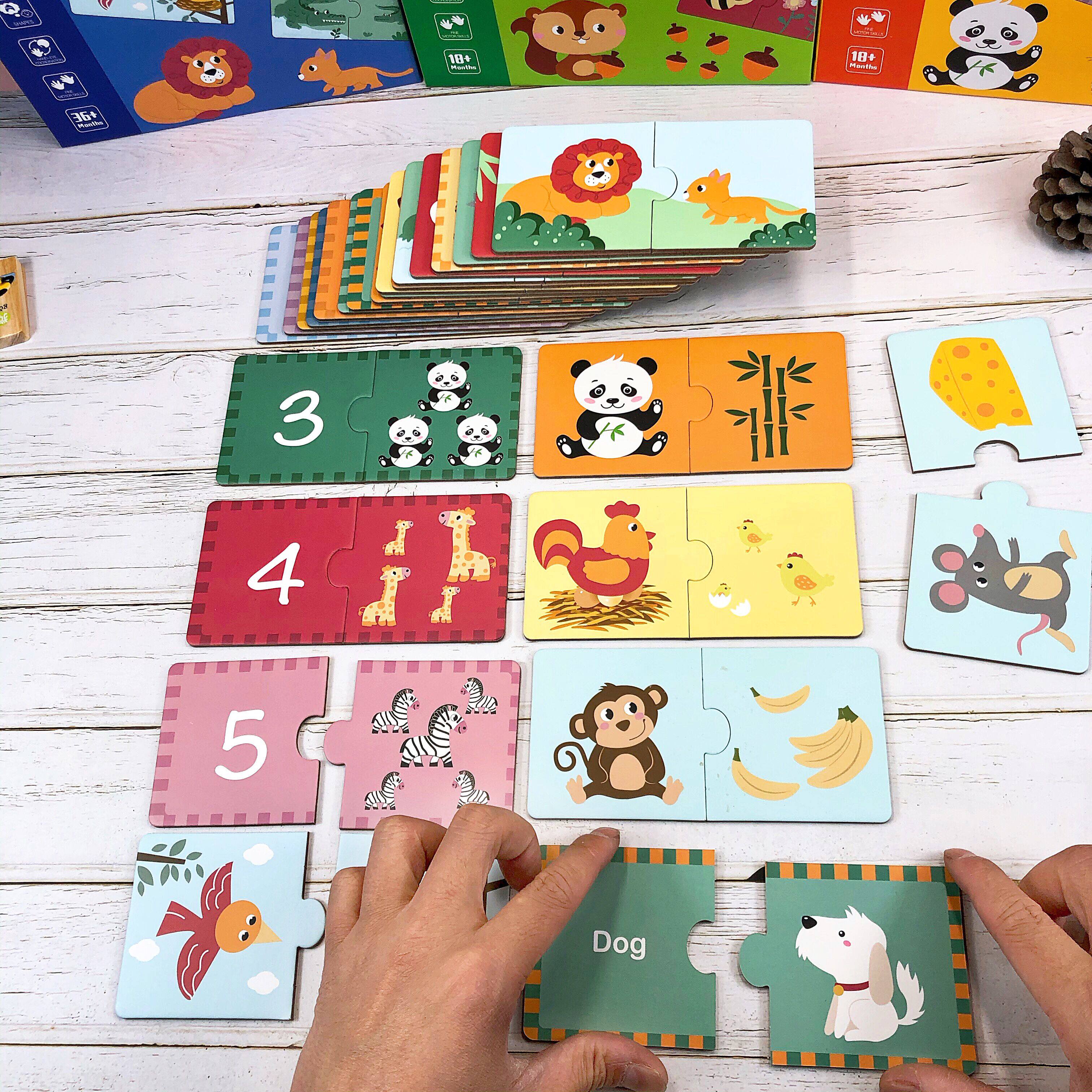 宝宝入门简单大块动物关联配对拼图1-34岁男女孩认知卡片益智早教