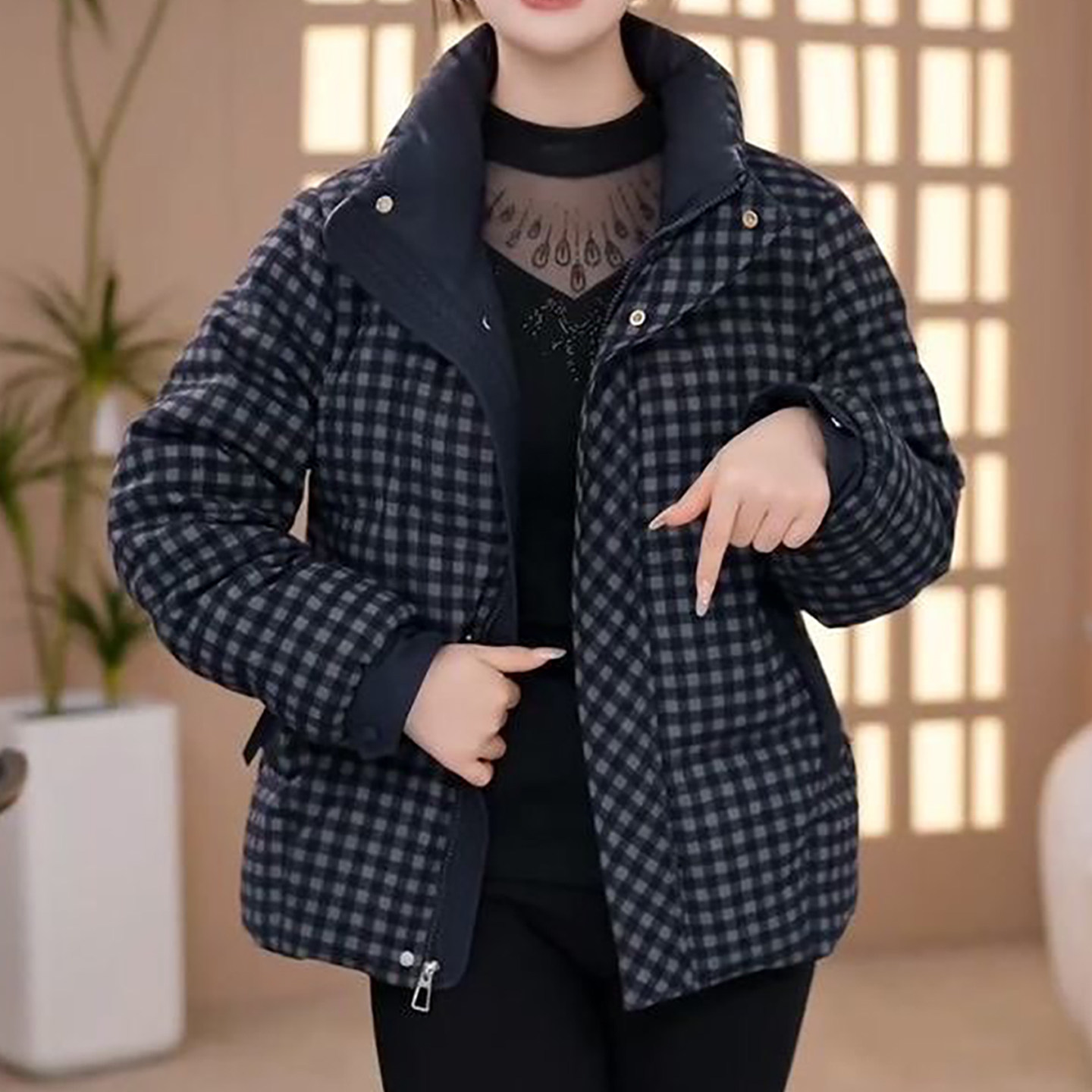 大码女装胖mm复古格纹羽绒棉服女冬装新款棉衣妈妈装保暖棉袄外套,女装/女士精品,棉衣/棉服,淘宝优惠券,粉丝福利购,淘宝优惠卷