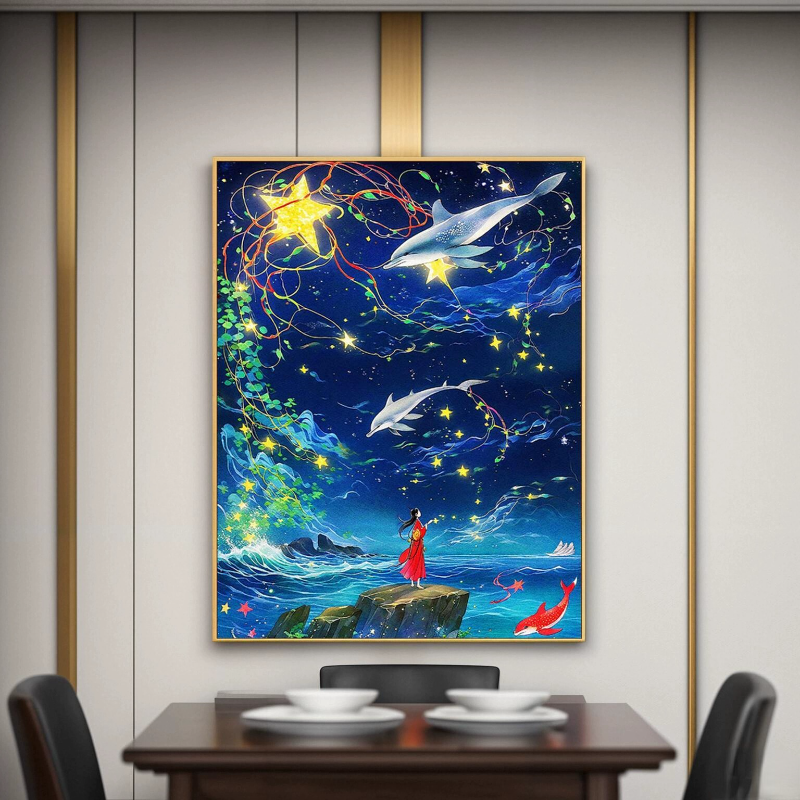 diy数字油画大鱼海棠星空大幅手工填色礼物友谊客厅卧室油彩挂画