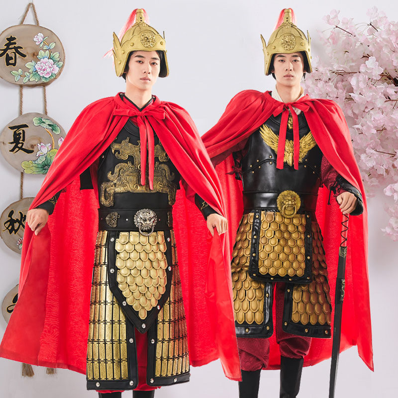 古装男款古代将军盔甲大将元帅皇帝整套岳飞战袍戚继光演出服戏服