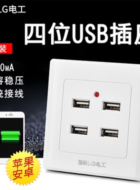 国际电工USB开关面板套餐二四六位220V/36V变5V低压12-36VUSB插座