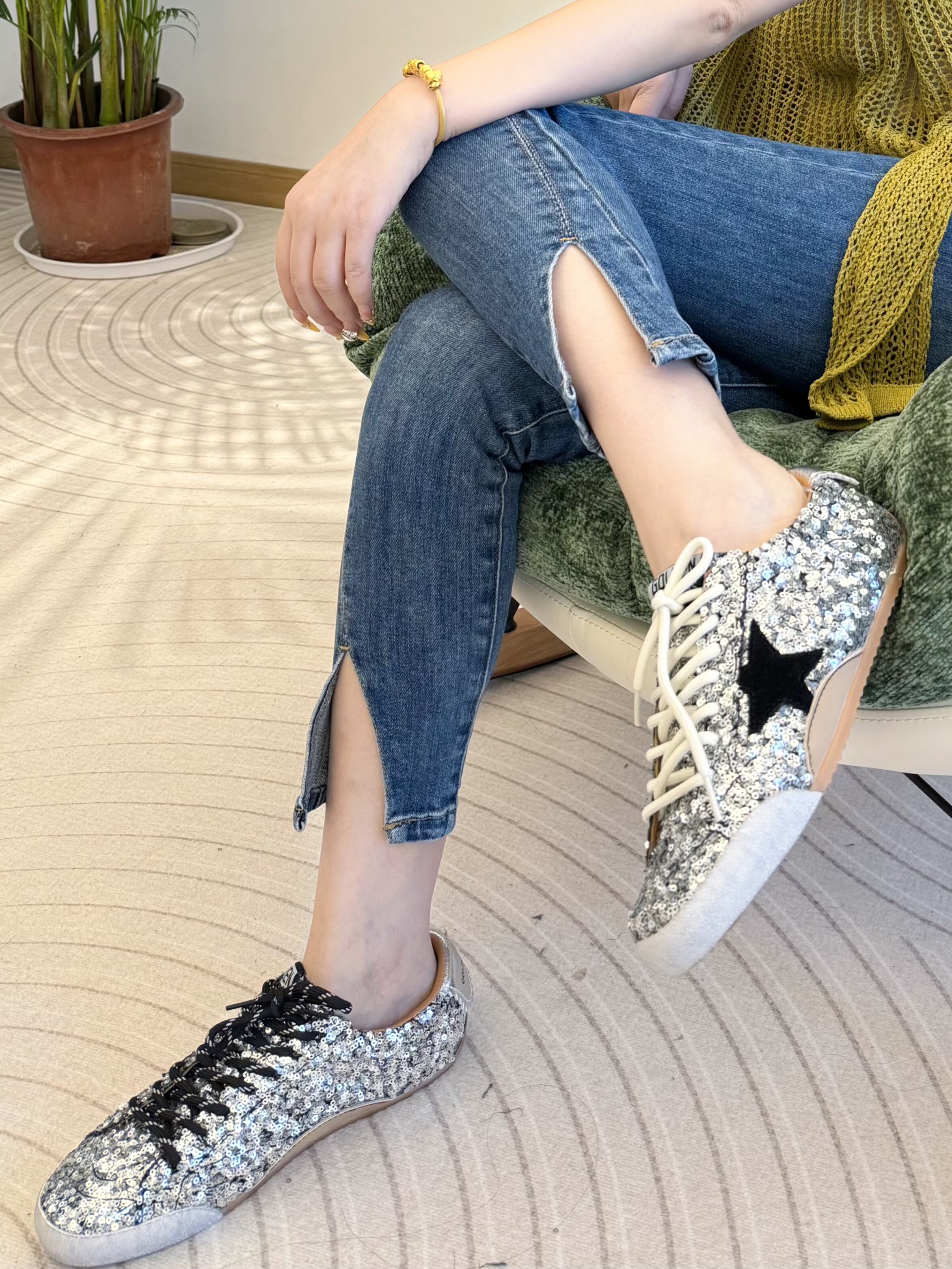 苗与木 星星亮片复古小脏鞋2025做旧时尚软底软面板鞋小白鞋德训