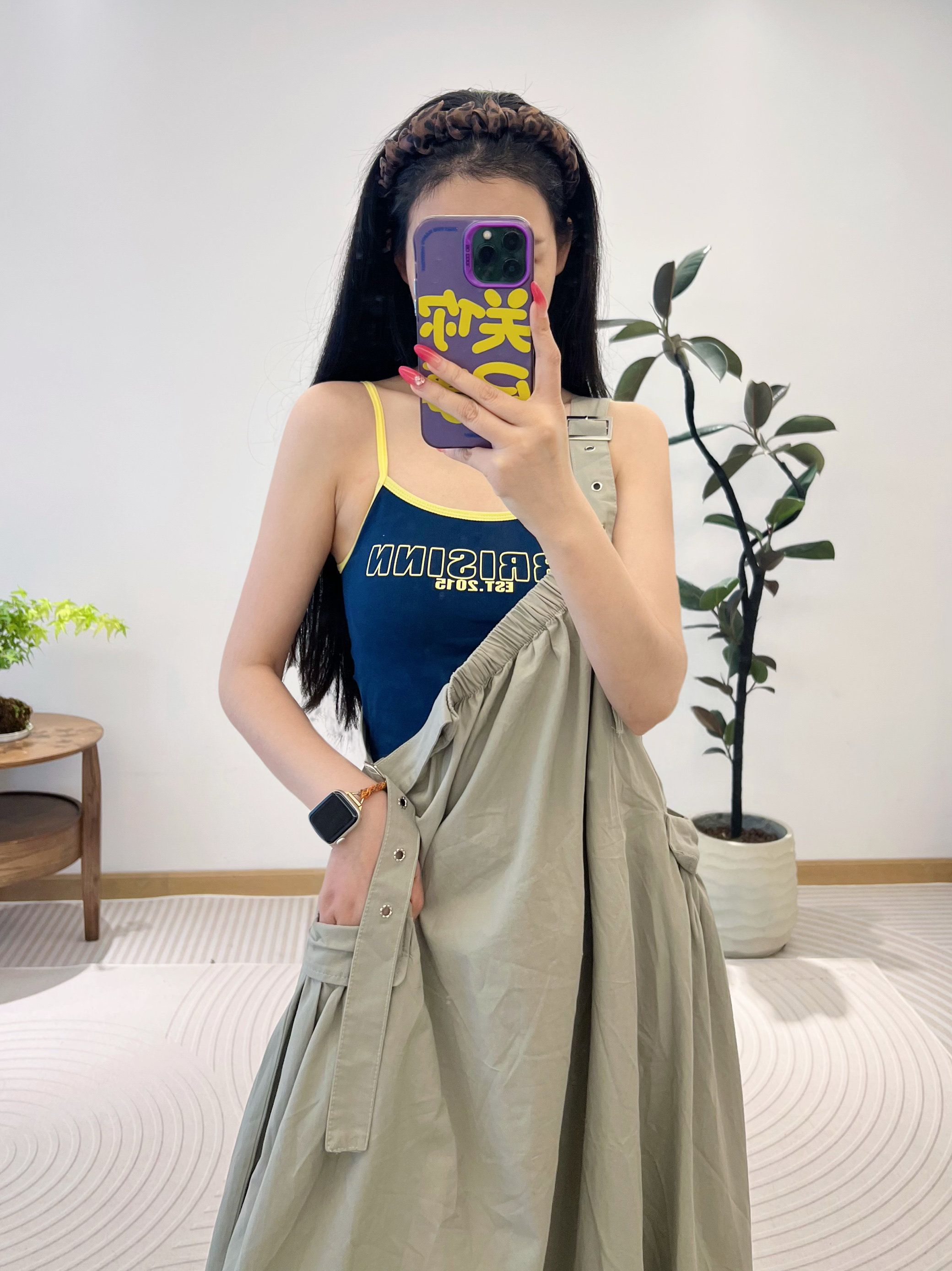 苗与木韩版宽松中长款大口袋工装连衣裙