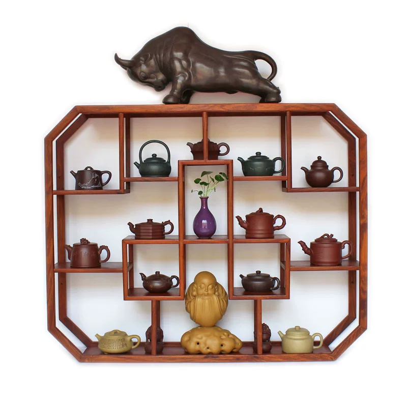 Hualu Mobu Goto Wall Hanging Wall -type solid wood new Chinese -style Treasure Pavilion Teapot Modern Purple Purple Sand Put