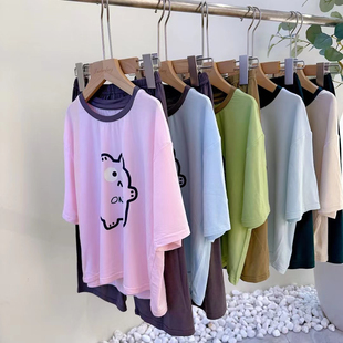 天童小野儿童家居服2024春夏新款男童女童睡衣套装莫代尔宽松T恤