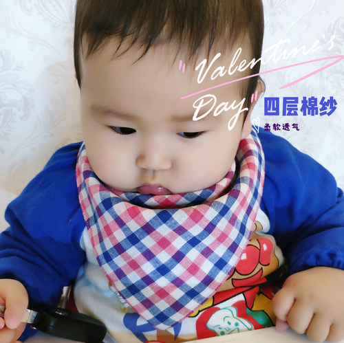 2025春新款巨献！宝宝三角巾棉纱布格子纯棉婴儿口水巾按扣4包邮