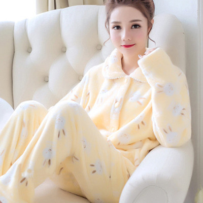 秋冬季加厚珊瑚绒开衫大码家居服