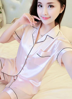 新款睡衣女士夏季冰丝短袖薄款学生宽松加大码仿真丝绸家居服套装
