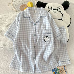 短袖 可外穿开衫 短裤 甜美樱桃女士款 家居服 套装 纯棉纱布睡衣女夏季