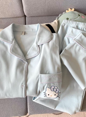 helloKitty德绒睡衣女款春秋冬季珊瑚绒加绒套装加厚海岛绒家居服