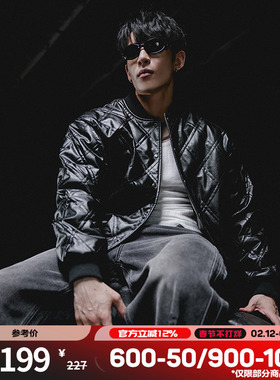 肌肉狗 皮衣外套男时尚菱形格纹美式硬汉健身宽松短款男装皮夹克