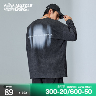 长袖 宽松长袖 t恤男时尚 男装 休闲训练健身衣服 春秋新款 肌肉狗