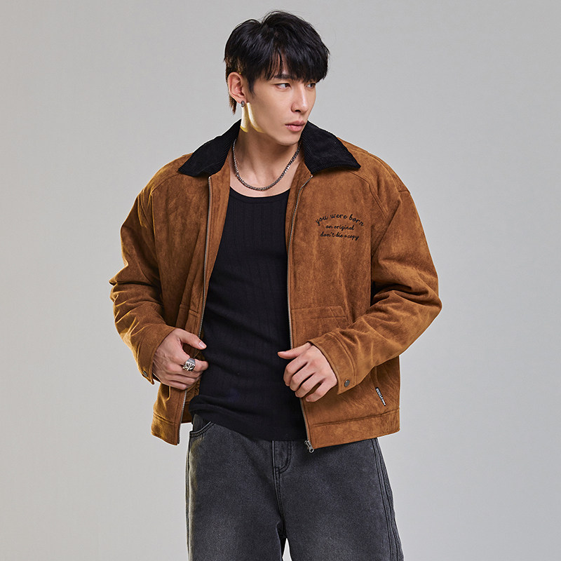 肌肉狗 短款棉衣男秋冬新品麂皮绒翻领休闲潮流棉服外套健身夹克