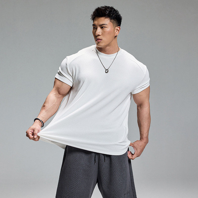 肌肉狗 运动休闲T恤男时尚夏季纯色肌理感弹力透气训练服健身短袖