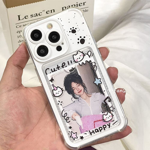 轩云科技 斑点脚印猫咪适用苹果17promax卡槽放照片16pro情侣iphone15promax防摔14plus插卡校园卡放小卡