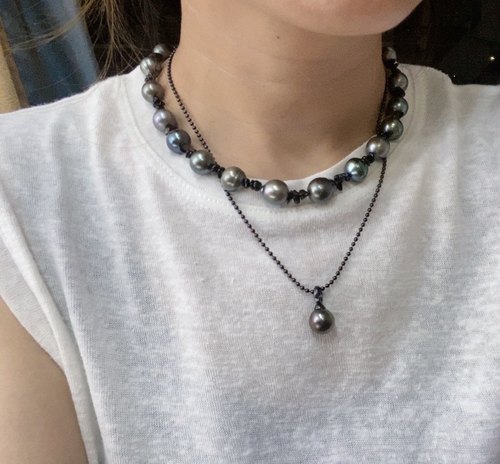 大溪地黑珍珠暗黑系列天然海水珍珠项链叠戴巴洛克珍珠