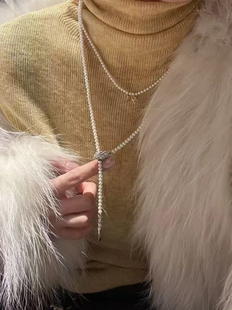 灵蛇贺岁珍珠项链轻奢小众高级感长项链毛衣链天然珍珠项链4-5mm