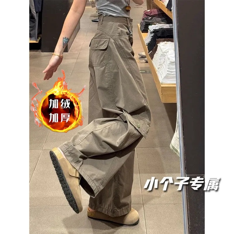 加绒裤子女冬季工装加厚牛仔裤女