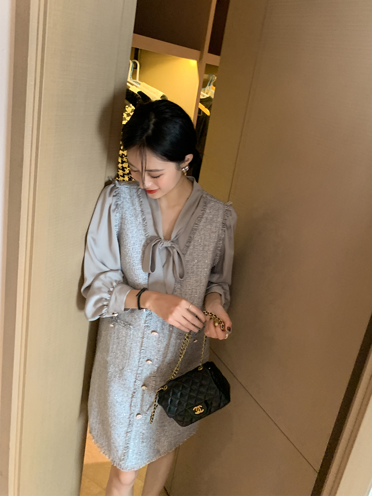 ◆AMUM孕妇装◆ 苏黎世香香~银色时髦重工编织肌理感小香连衣裙