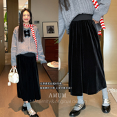 气质百搭丝绒半身裙遮胯显瘦托腹a字长裙 复古人鱼 AMUM孕妇装