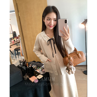 ◆AMUM孕妇装◆温柔梦境~花边娃娃领毛衣开衫气质吊带裙秋冬套装