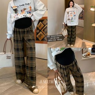 慵懒宽松百搭加绒阔腿休闲毛呢格子裤 格调派对 AMUM孕妇装