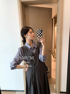 AMUM孕妇装 套装 博主style 背心裙长袖 连衣裙 秋日简约衬衫